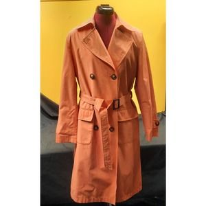 Talbots Peachy Coral Salmon Spring Summer Belted Lined Trench Coat 8